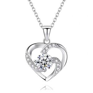 *GRANETTA* Silver x Rhinestone Heart Pendant Fashion Necklace